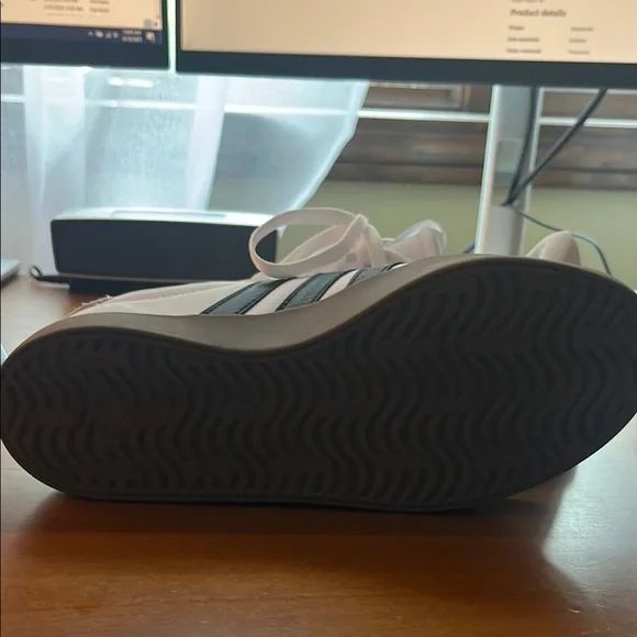 Adidas White Tan and Black Court 3.0 Lace Up Sneakers - Picture 3 of 3